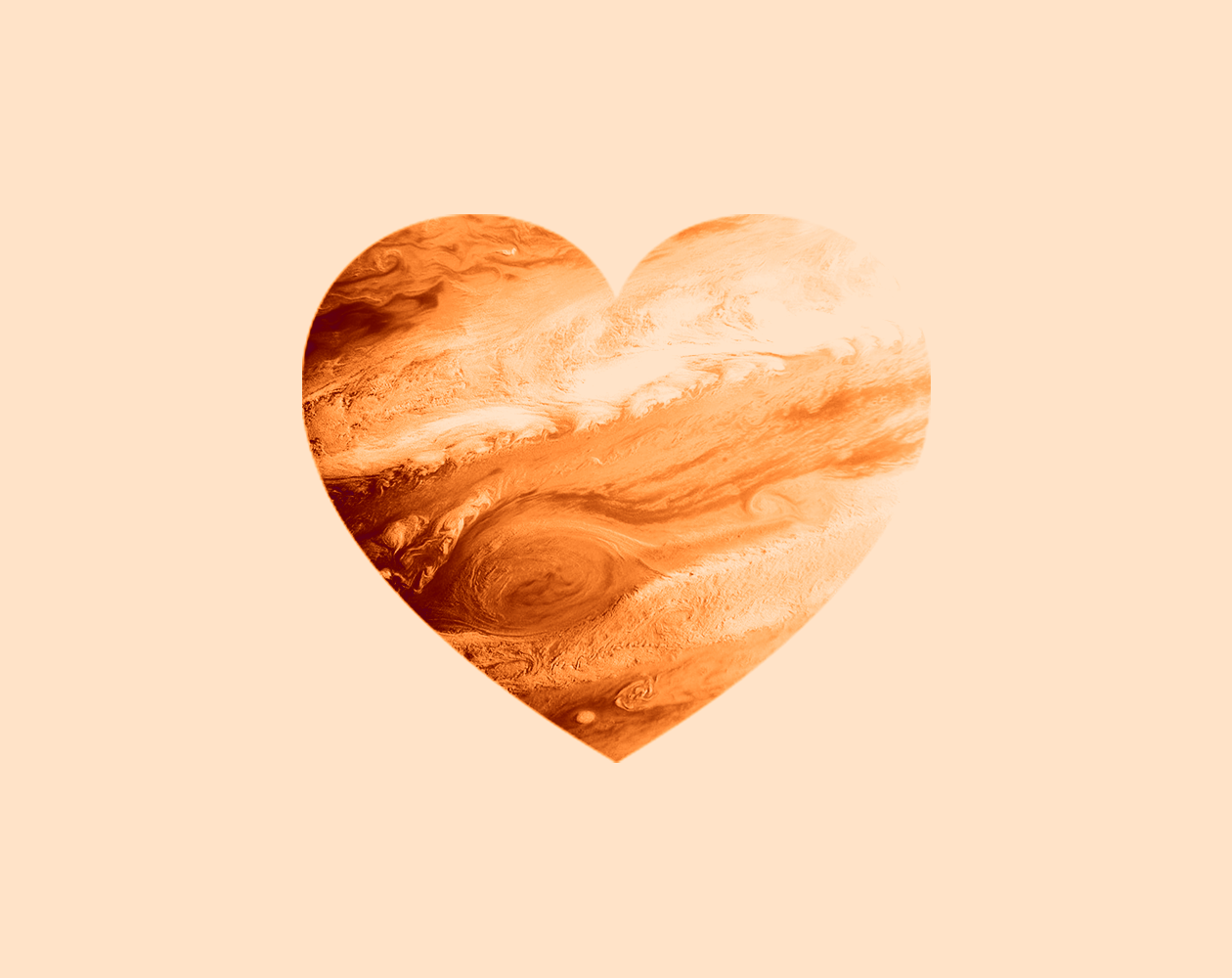 Minimalist poster of the surface of Jupiter inside a heart.
